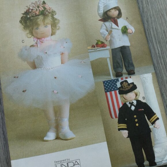 18" Doll Clothes Sewing Pattern Chef Ballerina Captain Pilot UNCUT 7951 - Picture 3 of 8